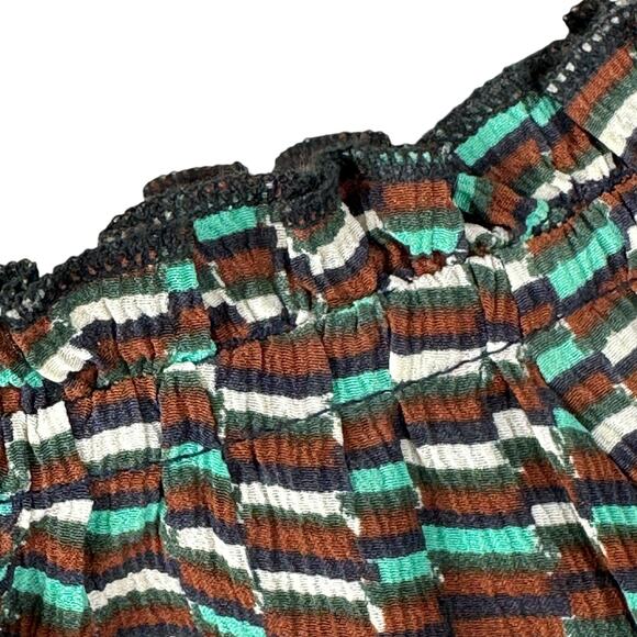Apiece Apart Silk Blouse Top Womens Size 4 Brown Green White Geometric Print LS - Picture 6 of 8